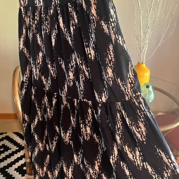 $160 Johnston & Murphy Navy Blue and White Ikat Print Midi Dress Sz XS or Small. - Picture 7 of 16